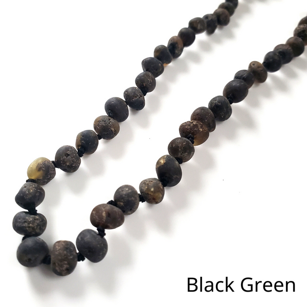 BLACK GREEN Raw Baltic Amber Necklace